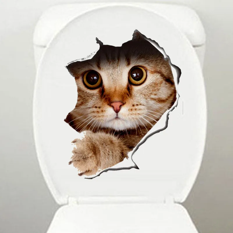 

Cats 3D Wall Sticker Toilet Stickers Hole View Vivid Dogs Bathroom For Home Decoration Animals Vinyl Decals Art Wallpaper Poster