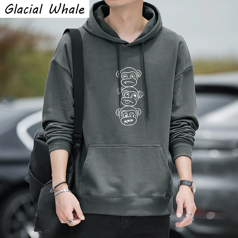 

GlacialWhale Mens Hoodies Men Spring Print Hip Hop Oversized Sweatshirt Hip Hop Streetwear Harajuku Male Dark gray Hoodies Men