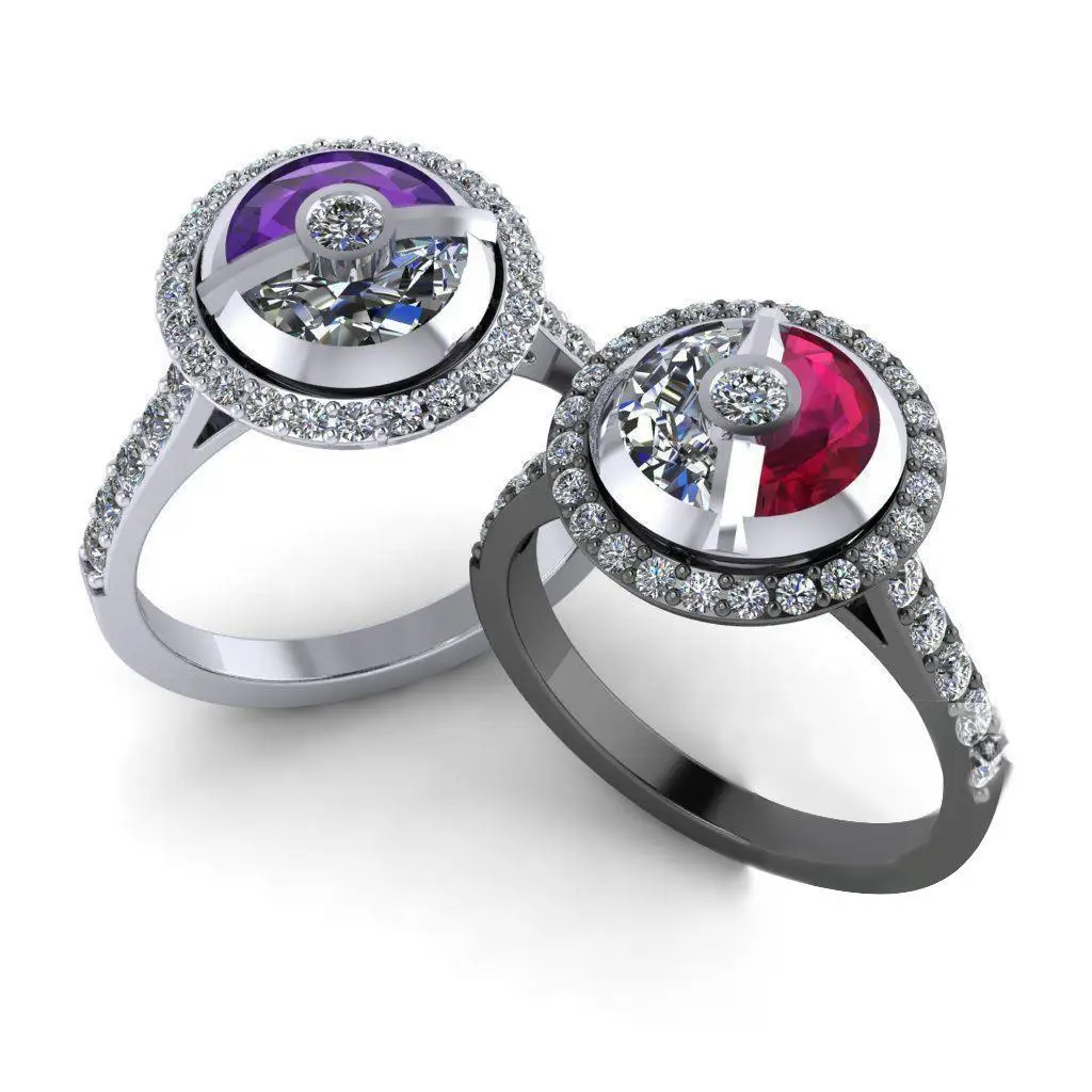 

Anime Pokemon 925 Silver Elf Ball Series Ring Fashion Ring
