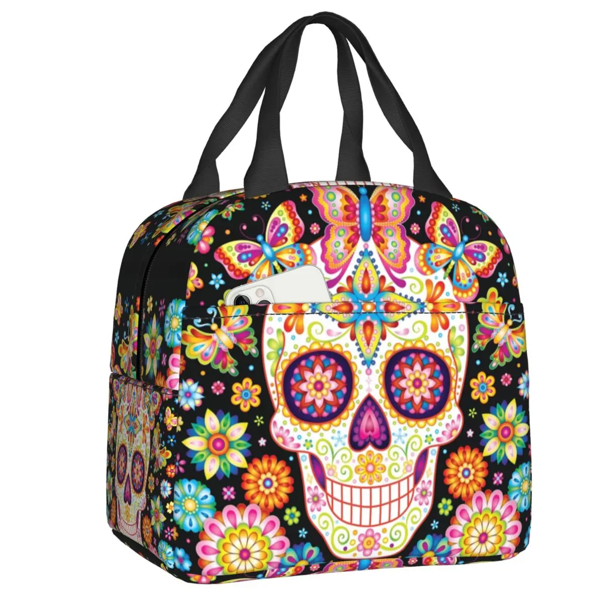 

Sugar Skull With Butterflies And Flowers By Thaneeya McArdle Insulated Lunch Tote Bag Portable Thermal Cooler Bento Box School