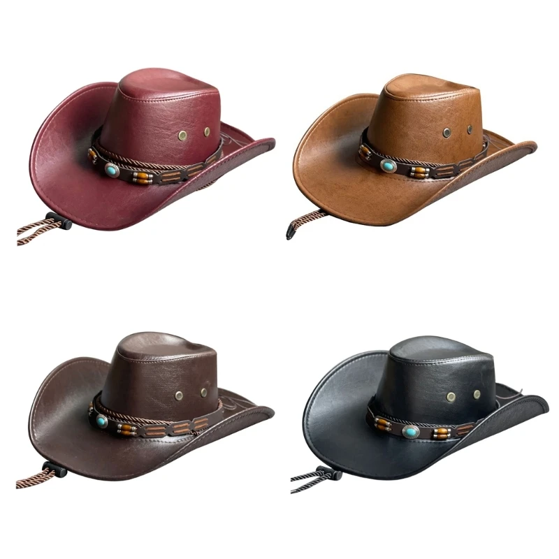 

Ethnic Cowboy Hat for Adult with Vintage Belt Fashion Carnivals Party Costume Cap Women Men Halloween Party Props Hat