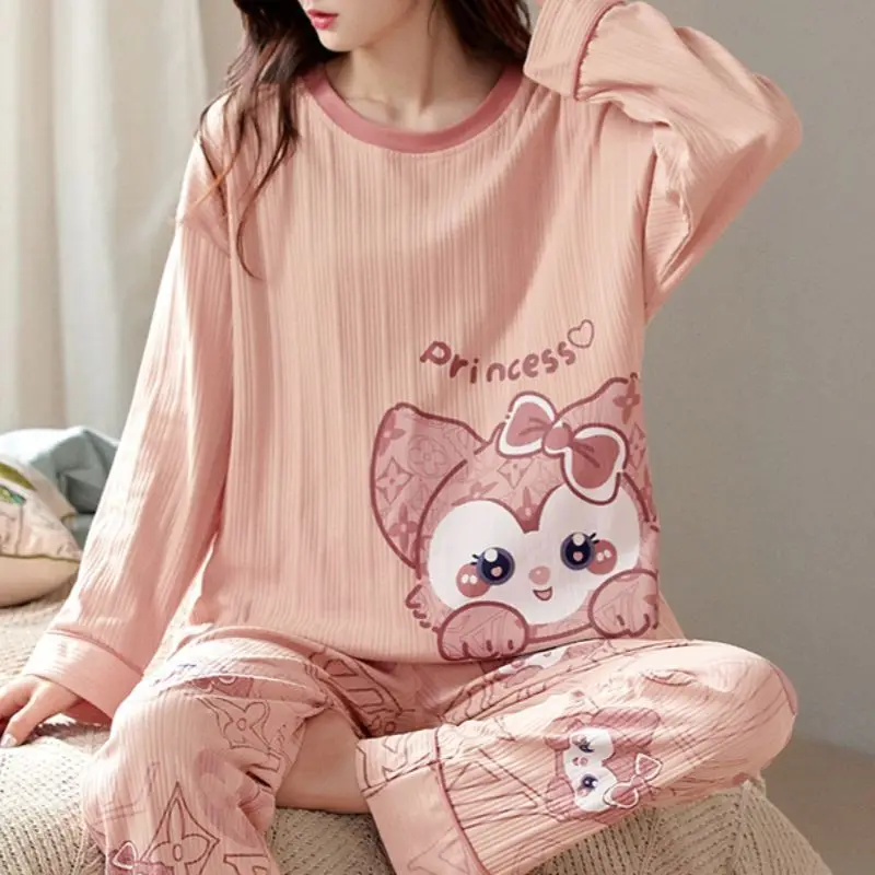 

Cotton Pajamas Girls In Spring Autumn Long Sleeved Trousers Student Pajamas Can Be Worn Externally As A Household Suit 2 Pieces