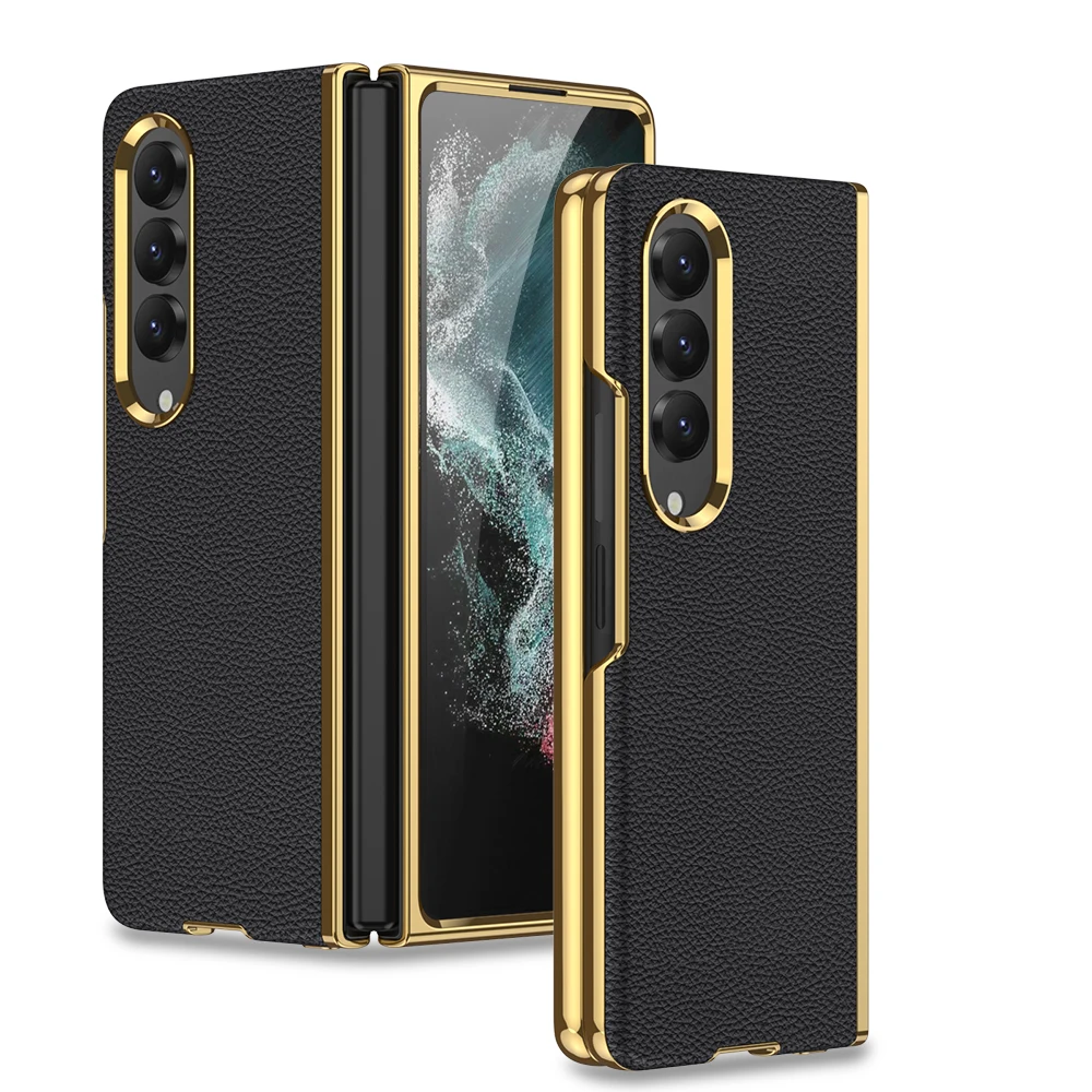 

Luxury Plating Leather Skin Case For Samsung Galaxy Z Fold 4 5G Phone Case All Inclusive Protection Cover for Samsung Fold4 Case