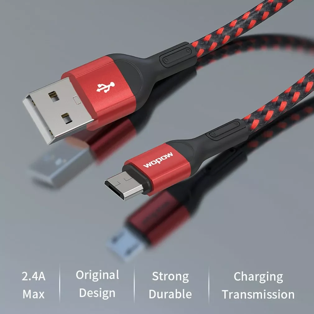 

WOPOW 2.4A Fabric Micro USB Cable For Huawei Mate 30 20 P40 P30 P20 Pro Fast Charging Charger Micro USB Cable Wire Cord 1.2m