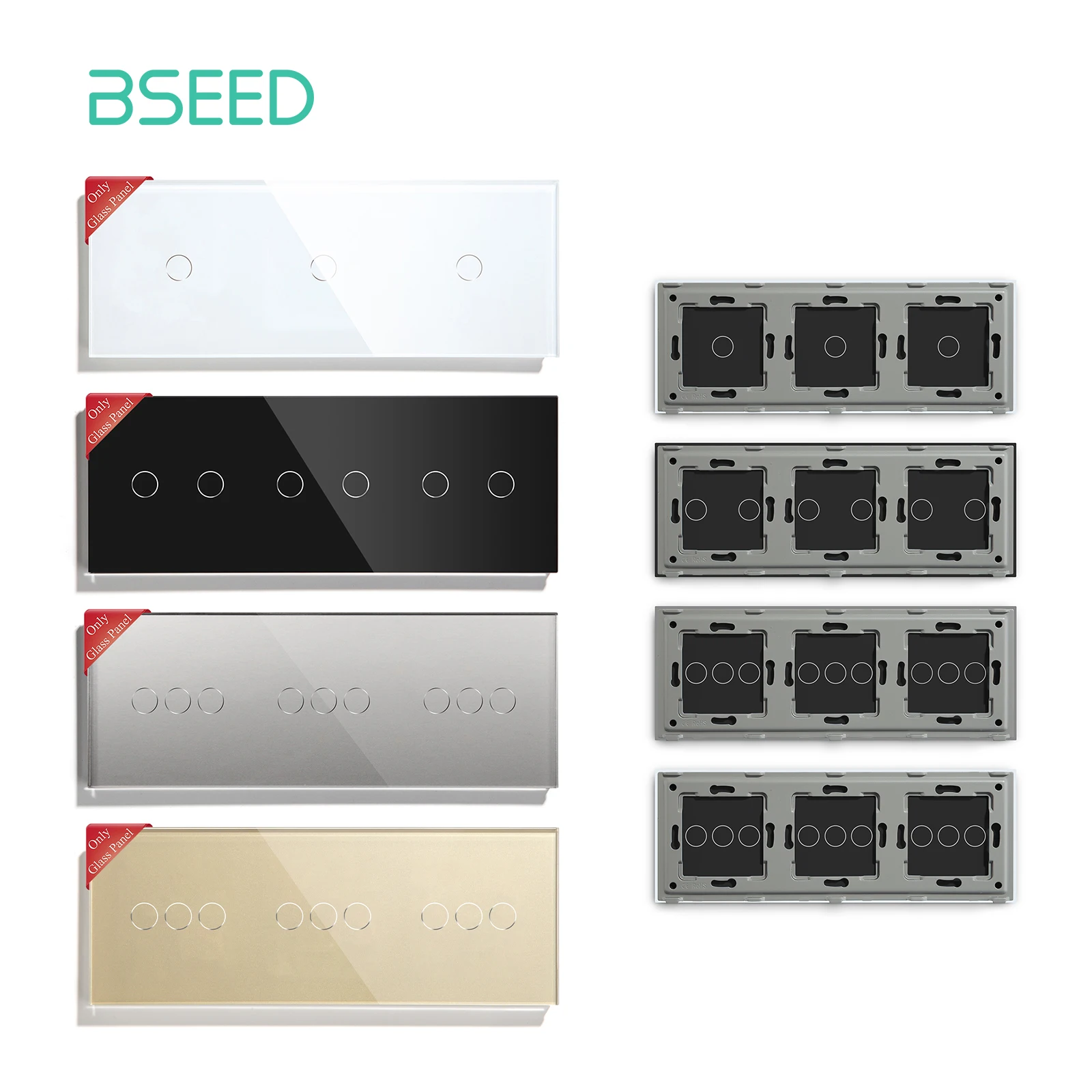 Стеклянная панель BSEED, только тройная, 228 мм, 1/2/3 банды, жемчужно-белая, черная, Gloden, для настенного переключателя, функция «сделай сам», с металлической рамкой