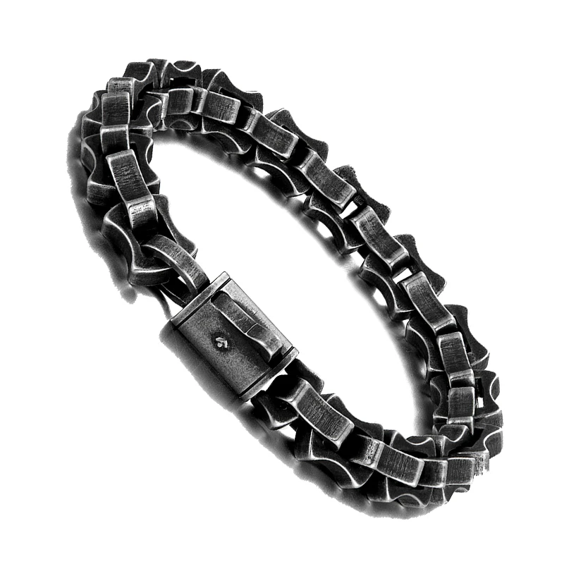 Men Punk Link Chain Bracelet Matte Vintage Black Stainless Steel Motorcycle Hand Bike Jewelry Accessories Boyfriend Gift Husband