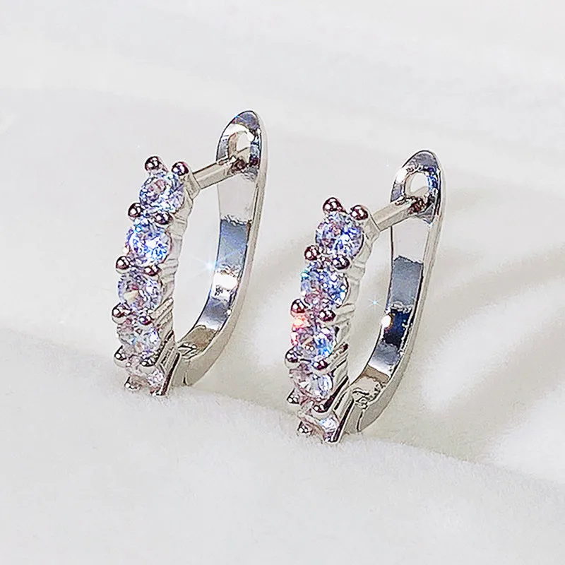 

New Simple U Shaped Hoop Earrings with Round CZ Stone Stylish Daily Wear Women Accessories Low-key Earrings Versatile Jewelry