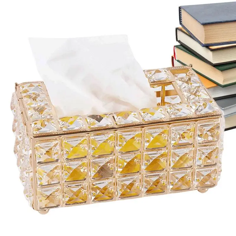 

Modern Crystal Tissue Box Holder Home Living Room Tea Table Drawer Royal Square Case Decoration Napkin Holder Household Storage