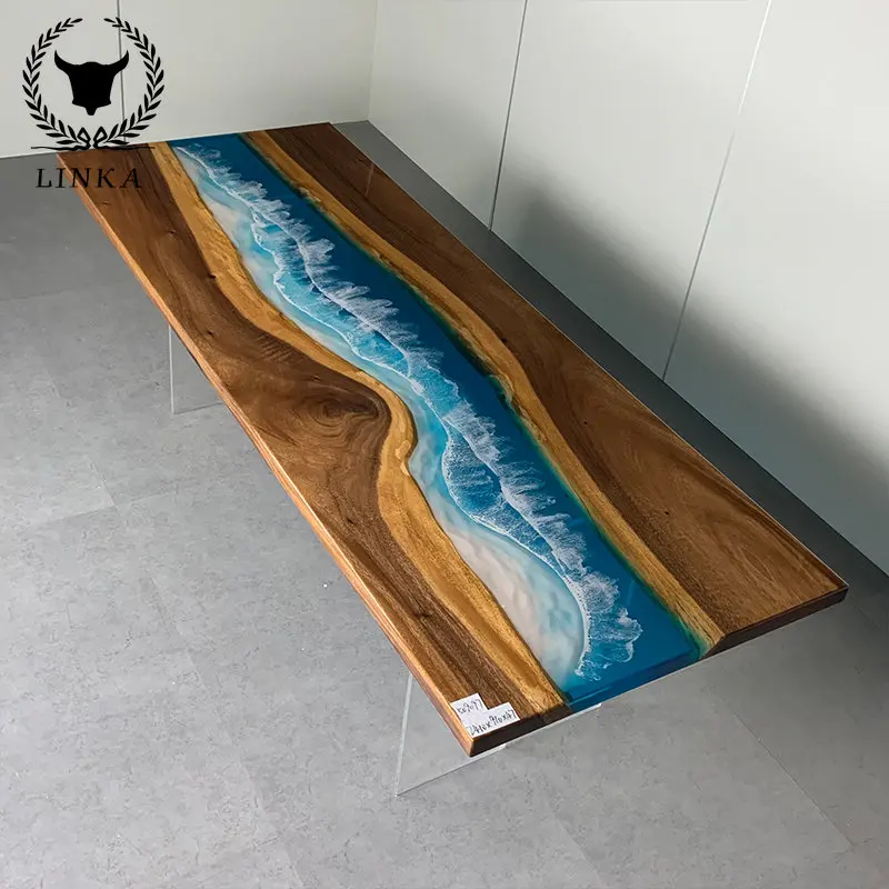 

Custom South American Walnut Resin Unique design interior luxury dining room furniture river table top epoxy wood