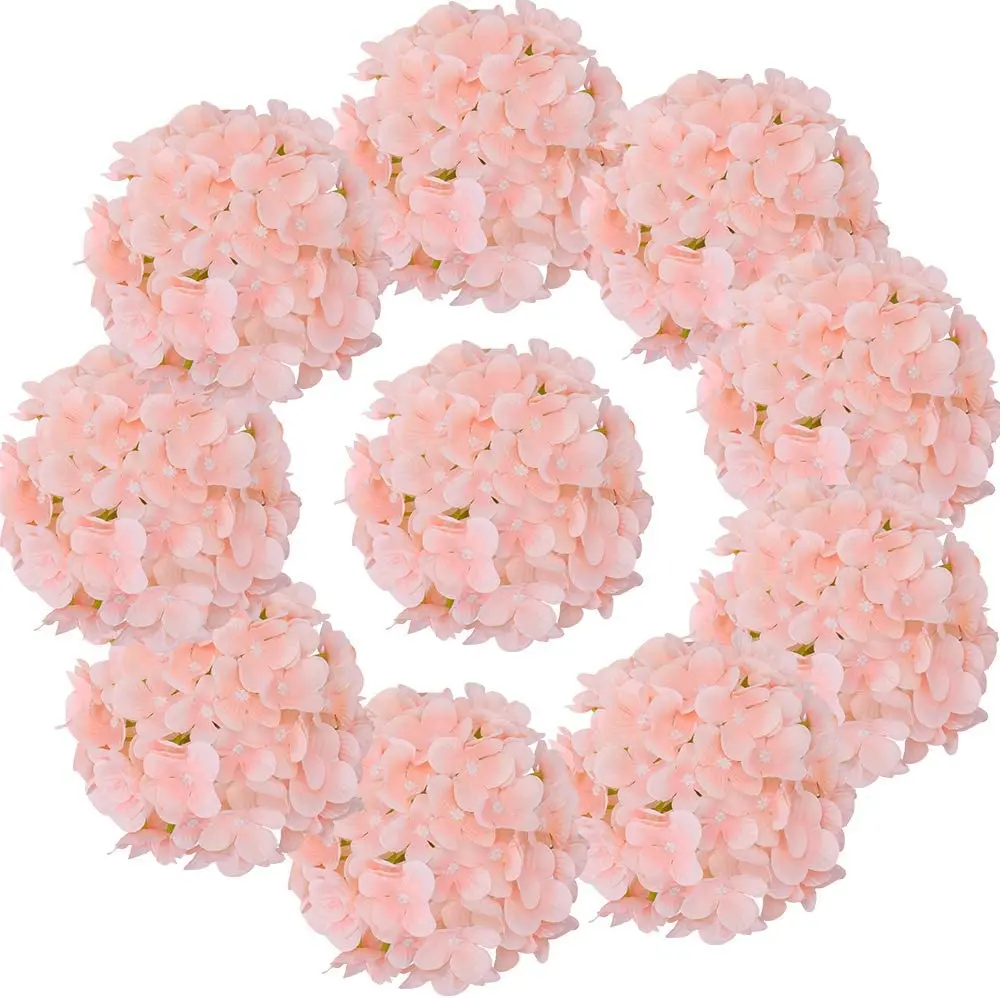 

Silk Hydrangea Heads with Stems Artificial Flowers Heads for Home Wedding Decor,Pack of 10 (Baby Pink)