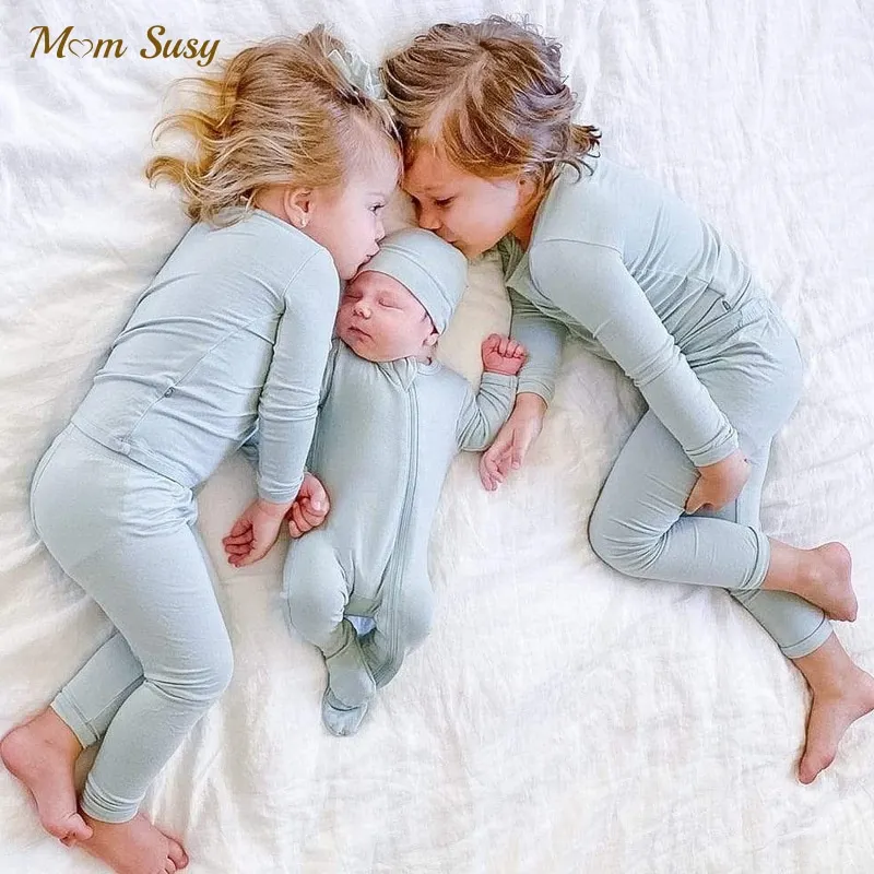 

Бамбуковый пижамный комплект для маленьких мальчиков и девочек, детская одежда для сна для малышей однотонный детский домашний костюм комп...