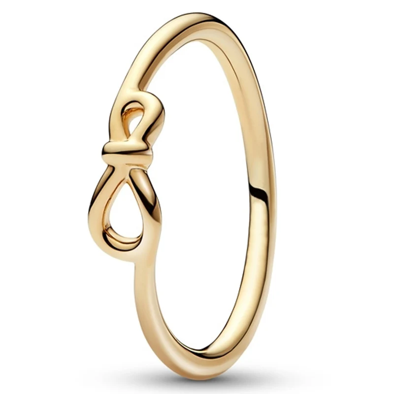 

Authentic 925 Sterling Silver Ring Golden Shine Infinity Knot Ring For Women Wedding Birthday Gift Fine Europe Jewelry