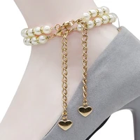 a pair women shoelaces high heels loose anti skid bundle pearl heels band shoe belt ankle holding tie straps shoes decoration