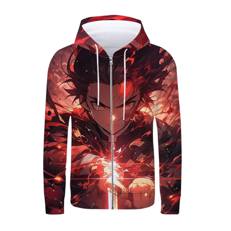

Autumn Fashion Anime Printed Hoodie Jackets Men Demon Slayer Graphic Zipper Sweatshirts Women Long Sleeved Zip Up Jacket Coats