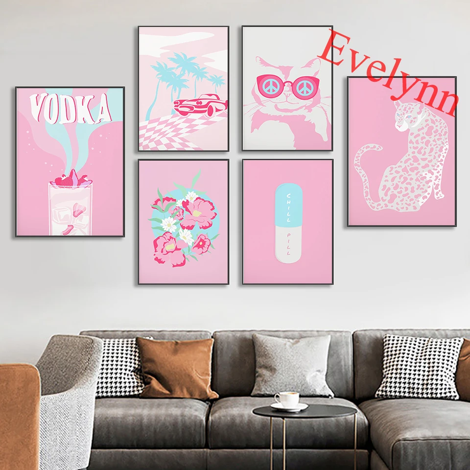 

Retro Pink And Blue Boho Colorful Aesthetic Canvas Painting Poster Modern Living Room Decor Prints Pictures Home Decor Wall Art