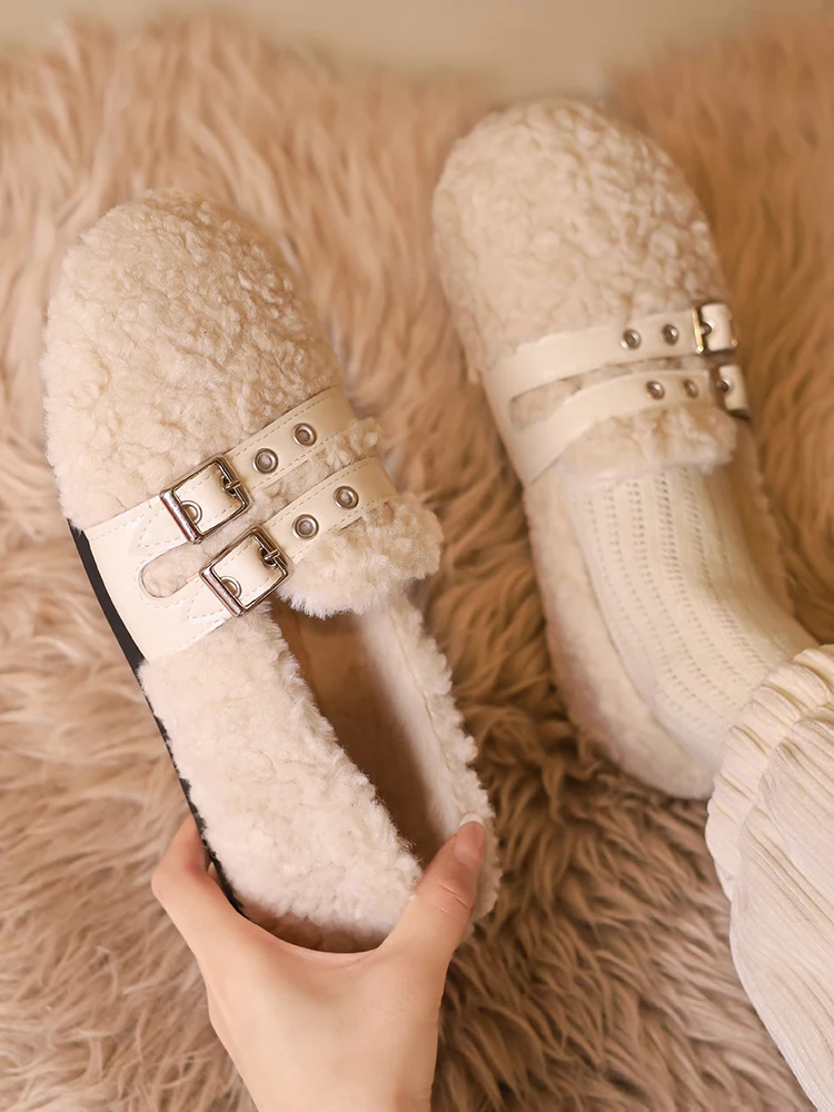 

Туфли женские на меху, с круглым носком, без застежки, в стиле ретро