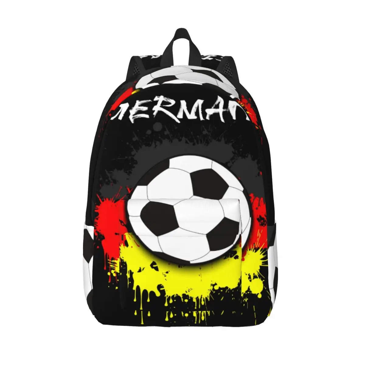 

Men Women Backpack Large Capacity School Backpack for Student Germany Flag Soccer Ball Against Pattern School Bag