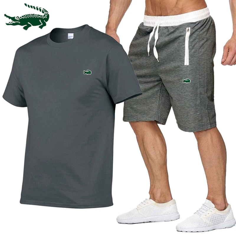 High Quality 2023 Spring Summer New Men's Casual Shorts Sportsuits 100% Cotton Hip Hop Short sleeved T shirt+sports Pants Set