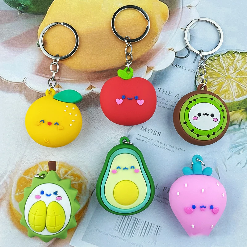 

Cartoon Sweet Fruit Creative Strawberry Avocado Durian Keychain 3d Fashion Anti-Loss Car Motorcycle Keychain Accessories Pendant