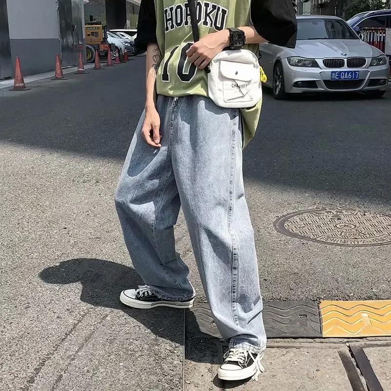 New Retro Wide-leg Jeans Men's Straight Loose Loose Hong Kong Style Trend All-match Trousers Fashion Streetwear джинсы мужские