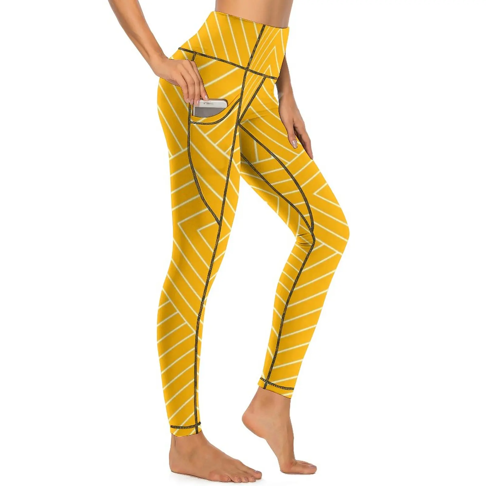 

Nordic Pattern Leggings Deco Yellow Gym Yoga Pants Female High Waist Basic Sport Pants With Pockets Stretch Graphic Yoga Legging