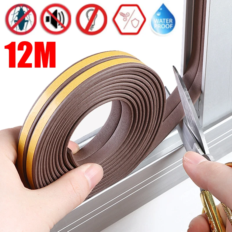 

12M Self-adhesive Door And Window Sealing Strips Home Insulation Tape Dustproof Windproof Anti-collision Rubber Sealed Strip