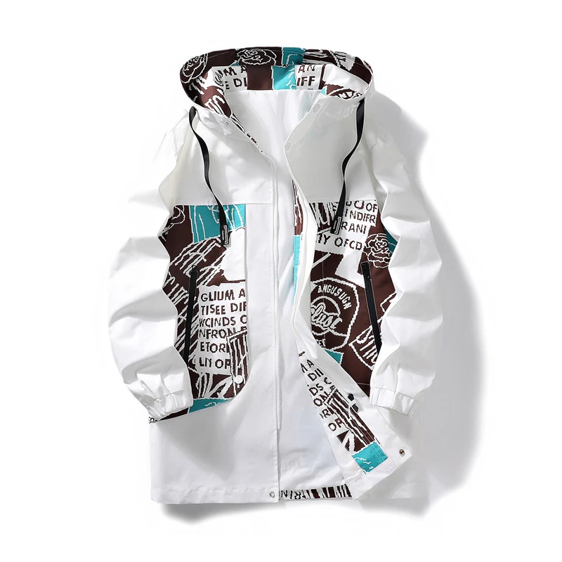 

Куртка мужская средней длины с капюшоном и надписью