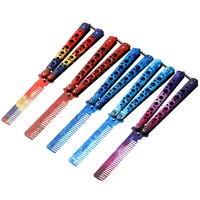 1pcs 3d colorful butterfly comb without blade practice claw knife portable folding comb shake hand training hair comb