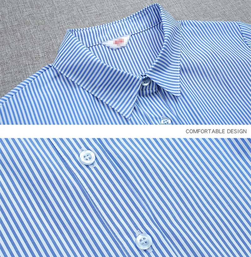 Модная универсальная маленькая свежая синяя полосатая рубашка женская с длинным