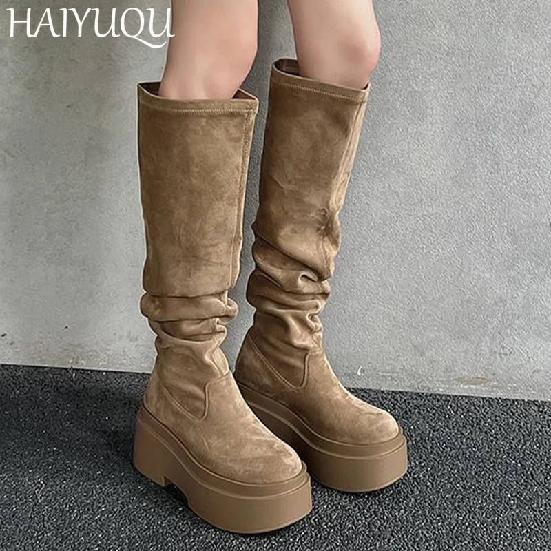 Женские замшевые ботинки на высоком каблуке дизайнерские модные повседневные