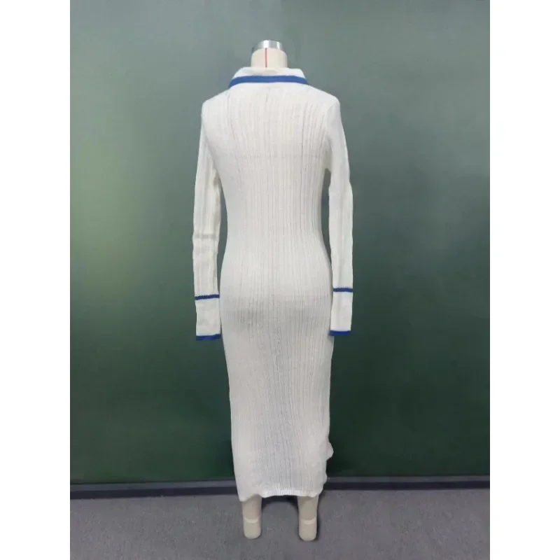 Женское трикотажное платье-кардиган с отложным воротником и длинным рукавом