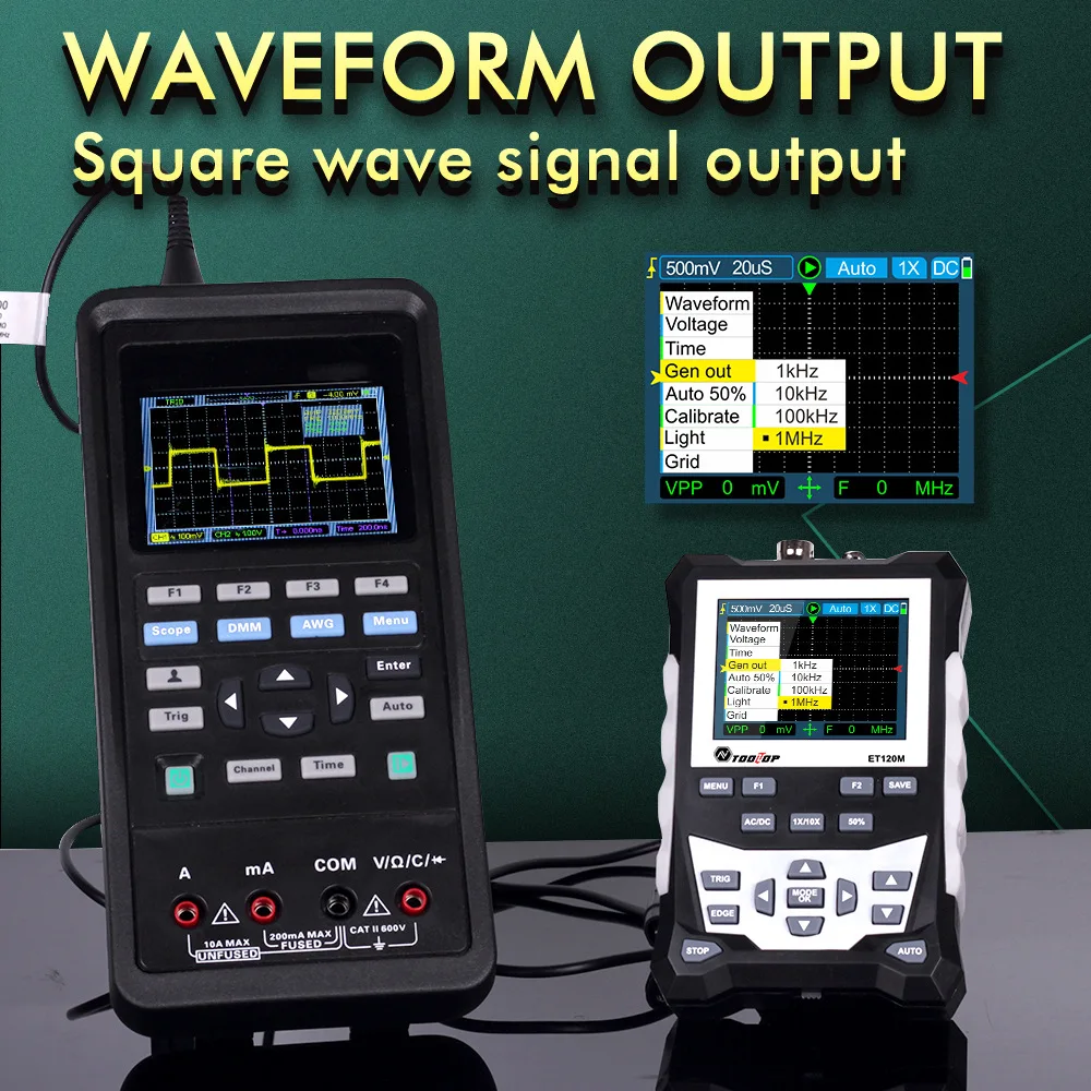 

ET120M 500MS/s 120MHz Portable Digital Oscilloscope Auto Laboratory Scope for Electrical Repair USB Oscilloscope Tools