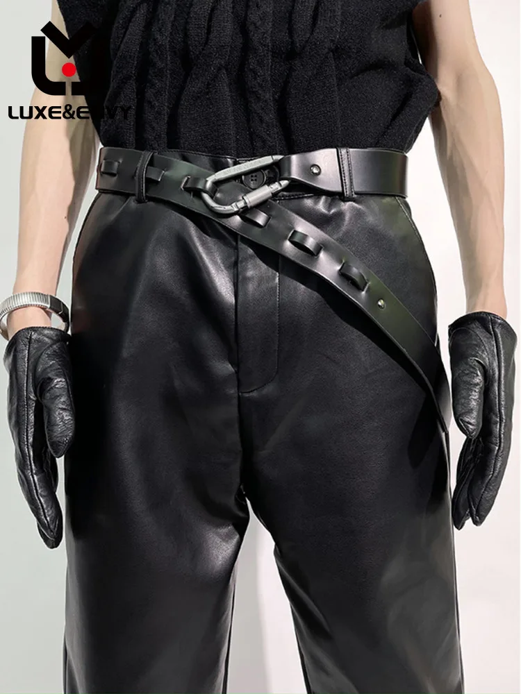 

LUXE&ENVY Metal Polished Hook Head Layer Leather Belt Men's And Women's Belt Spring 2023 New