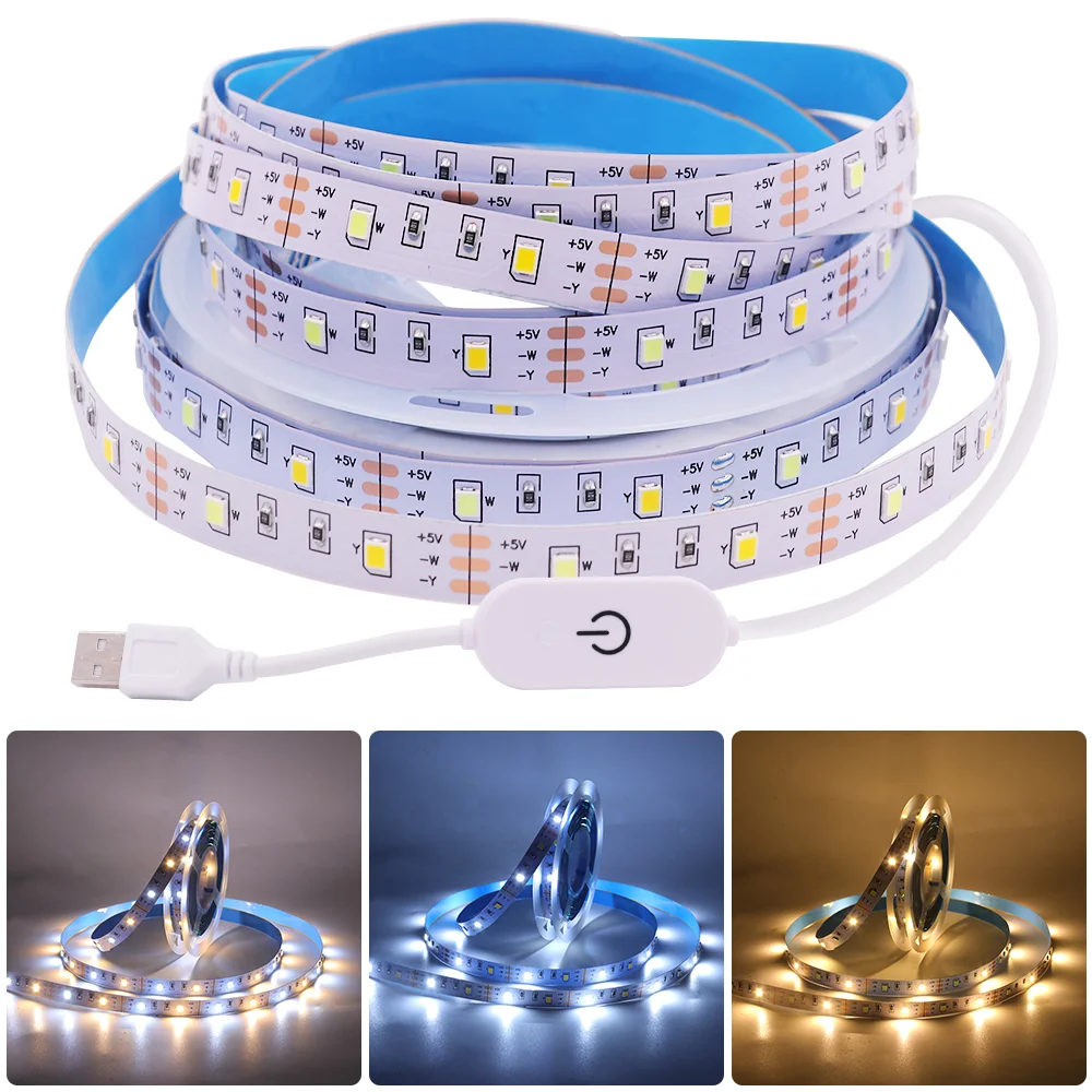 

LED Light DC5V USB Powered CCT LED Strip with ON/OFF Switch 2835 48Leds/M Dimmable LED Tape 1m 2m 3m 4m 5m Flexible Ribbon Diode