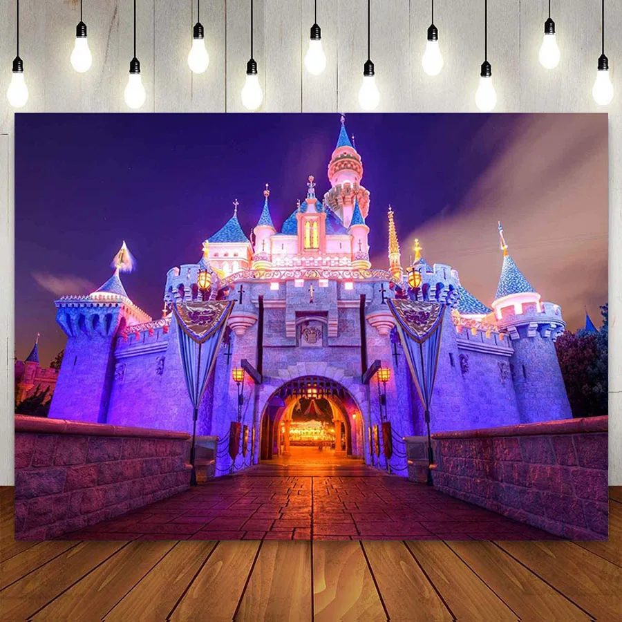 

Magic Night Castle Scene Backdrop Theme Park Photography Background 7x5ft Vinyl Party Wall Poster Cake Table Banner Photo Booth