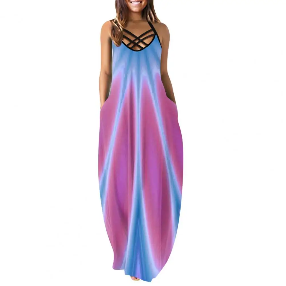 

Женское пляжное платье-макси с принтом бабочек, без рукавов