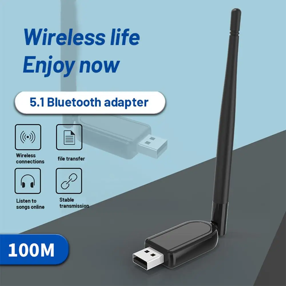 

100m Usb Bluetooth 5.1 Adapter With External Antenna Wireless Usb Stable Transmission Audio Receiver Transmitter