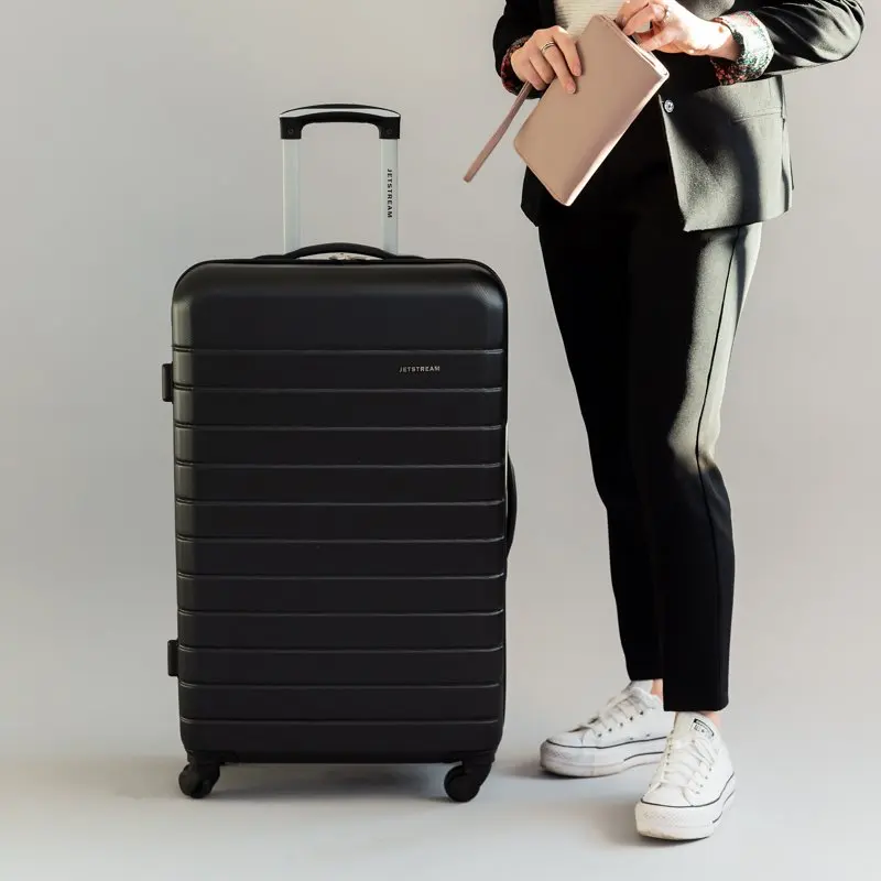 2pc Hardside Rolling Spinner Upright Set, Checked and Carry-on Luggage Duo, Black