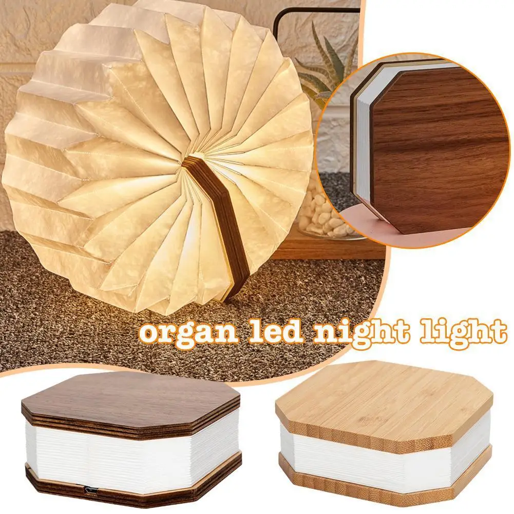 

Organ Book Lamp Wooden Simple European American Style Lamp Light Table Bedroom Gifts Folding Lantern Night Creative Decorat C0M5