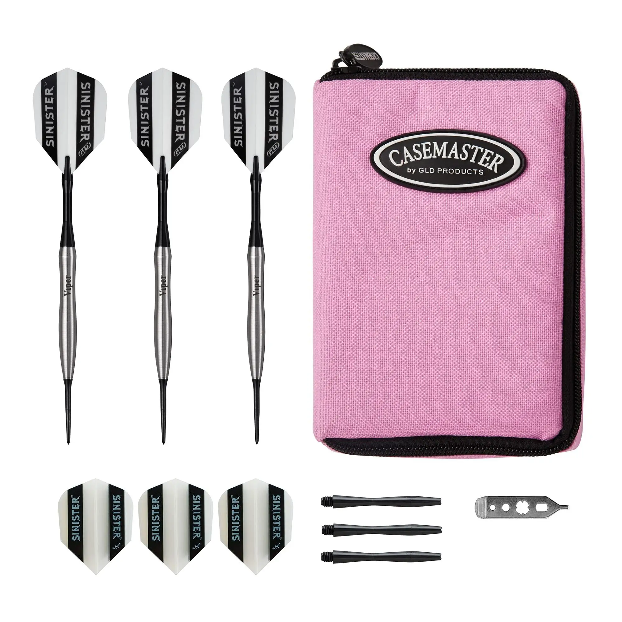 

Sinister Tungsten Steel Tip Darts 24 Grams and Casemaster Select Pink Nylon Dart Case