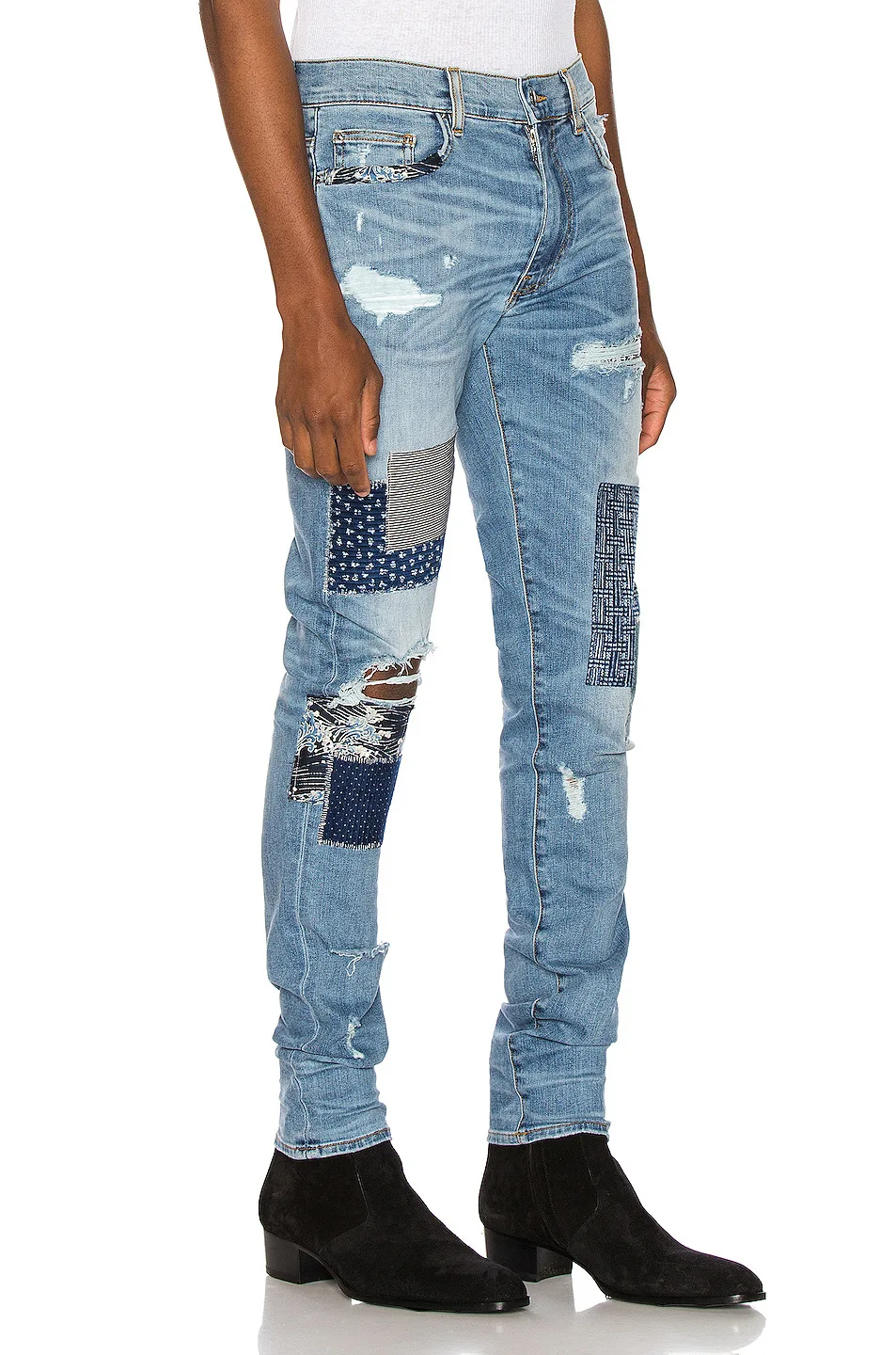 Luxury Designer Men Jeans Retro Blue Washed Slim Fit Spliced Ripped Jeans Classic Trousers Vintage Patchwork Denim Pants Hombre