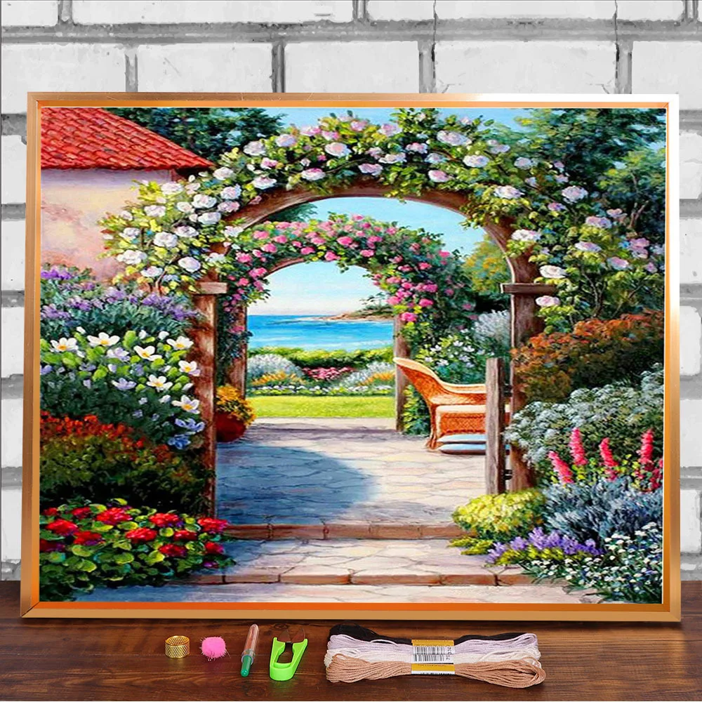 

Пейзаж заката пейзаж предварительно напечатан 11CT Вышивка крестом Набор для вышивки своими руками DMC нитки рукоделие подарок ручной работы