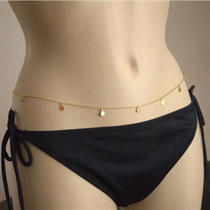 

Sequins Summer Sexy Bikini Belly Chain Women Creative Elegant Color Chain Belt Body Beach Bikini Waist Simple Belly Gold Ch P8V3
