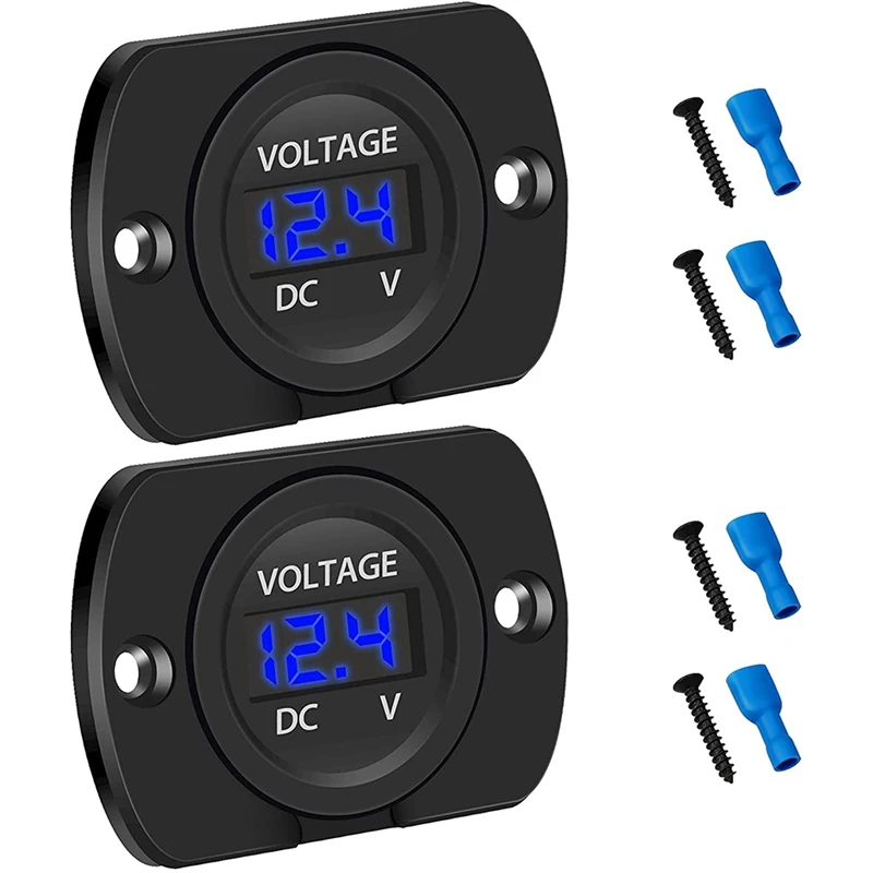 

AT35 2 Pack DC 12V 24V Voltmeter LED Display Panel, Waterproof Digital Round Panel Voltage Tester Gauge Meter With Terminals