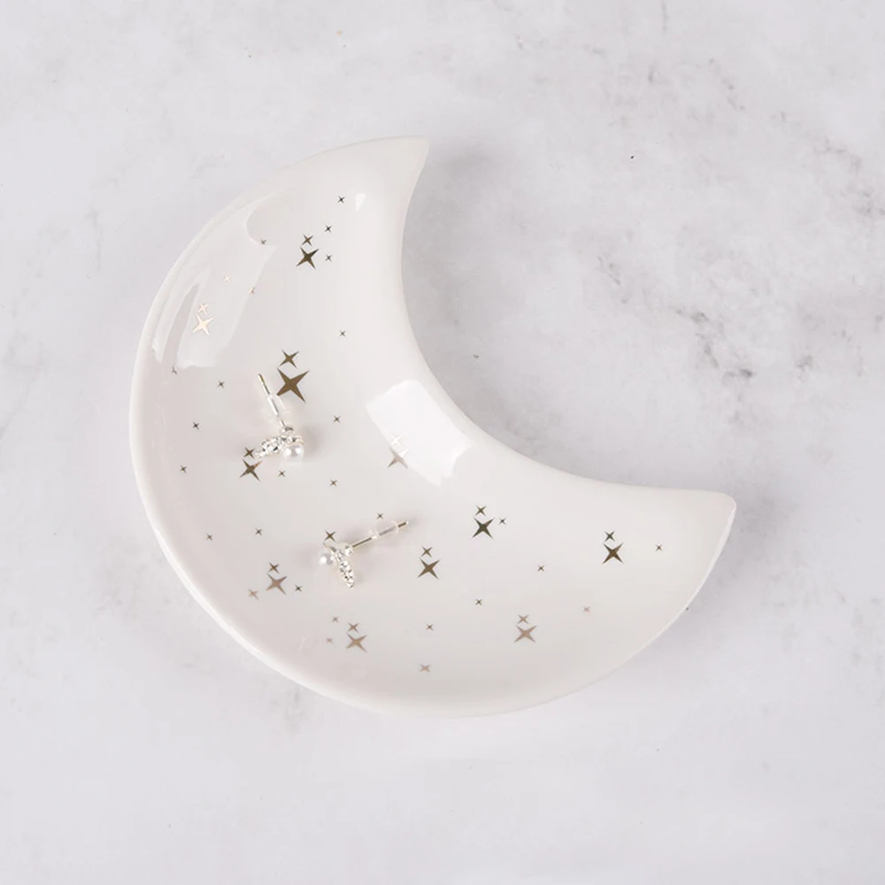 

Luxury Ceramic Moon Platter Storage Tray Blue Black White Crescent Moon Jewelry Makeup Brush Storage Decorative Sushi Plate Tray