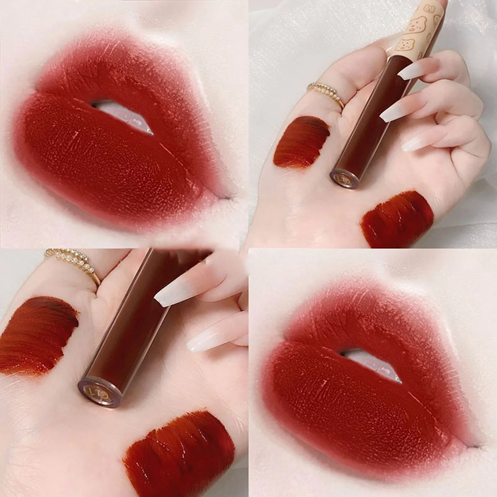 

4 Colors Water Mist Lipstick Cute Bear Pattern Transparent Shell Long Lasting Non-stick Cup Sexy Lip Glaze Women Lip Makeup Tool