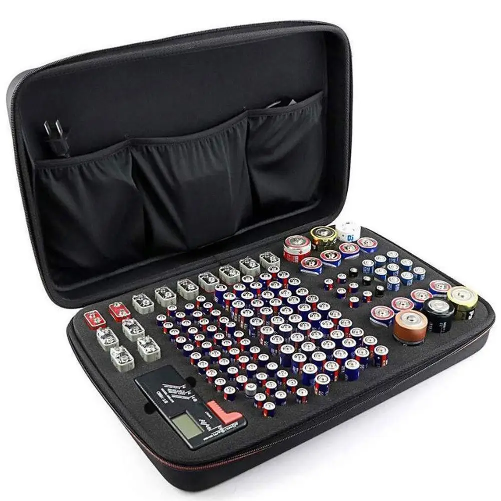 

Portable Shockproof Waterproof 18650 Battery Storage Box for 146 PCS AAA/AA 9V Battery Holder Organizer with Zipper