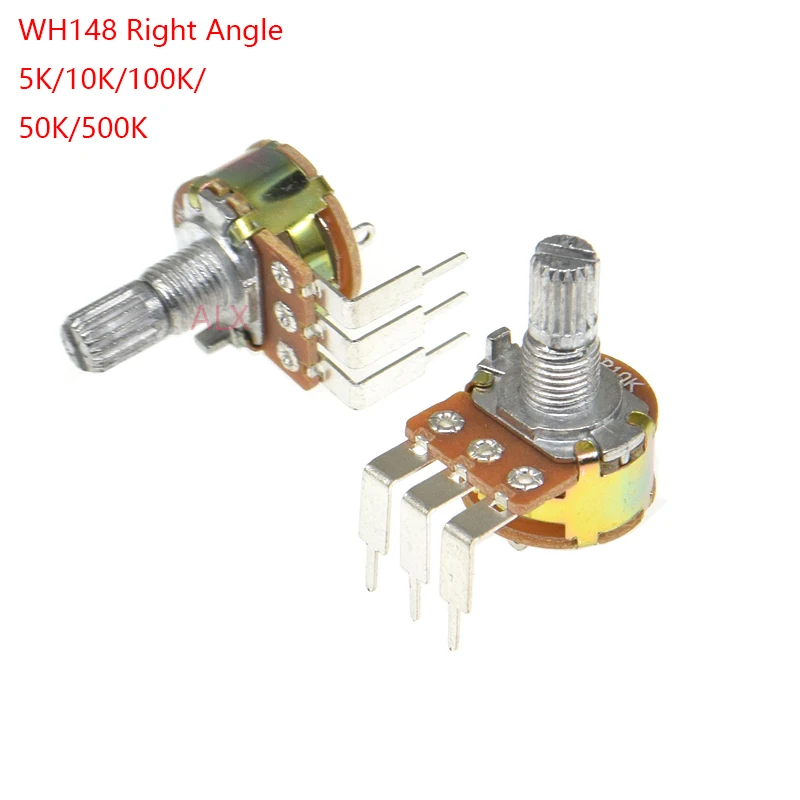 

5 шт. WH148, 3 контакта с переключателем, 15 мм, изгиб ноги 5K, 10K, 50K, 100K, 500K, B5K, B10K, B100K, B500K, прямой угол потенциометра