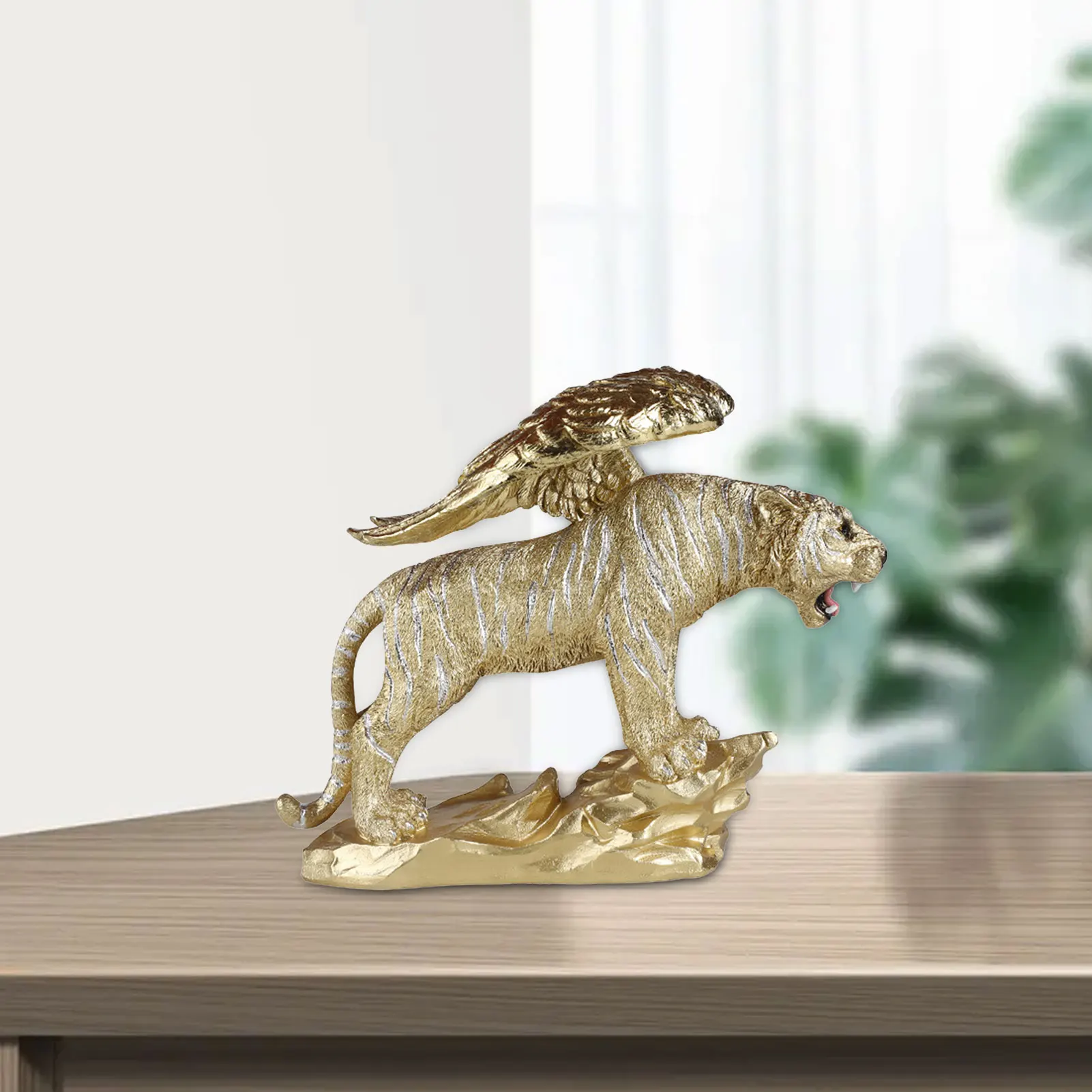 

Golden Chinese Zodiac Tiger Statue Year Of The 2022 Tiger Figurine With Wing Vivid Resin Lion Sculpture Good Luck Table Decor