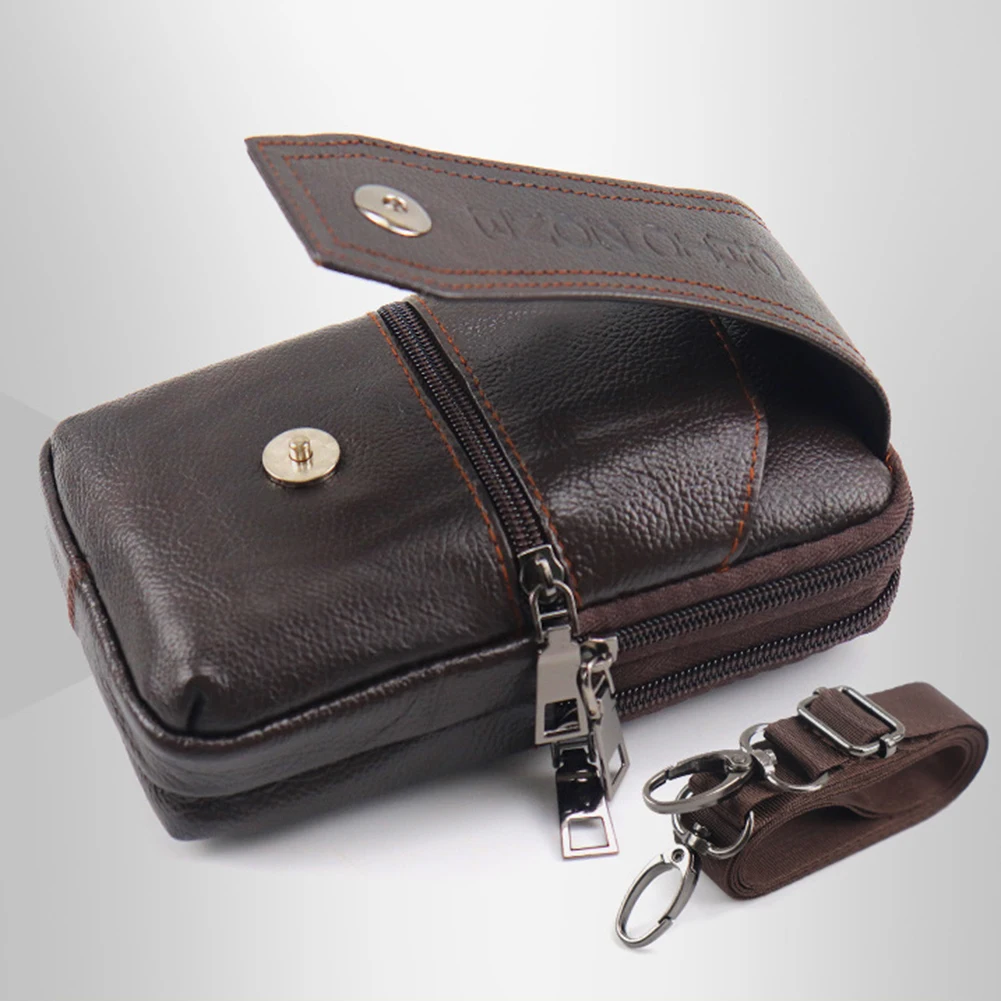 

Men Crossbody Bags Zipper Solid Color PU Leather Male Casual Multi-Layer Waist Pack Business Traveling Waist Packs